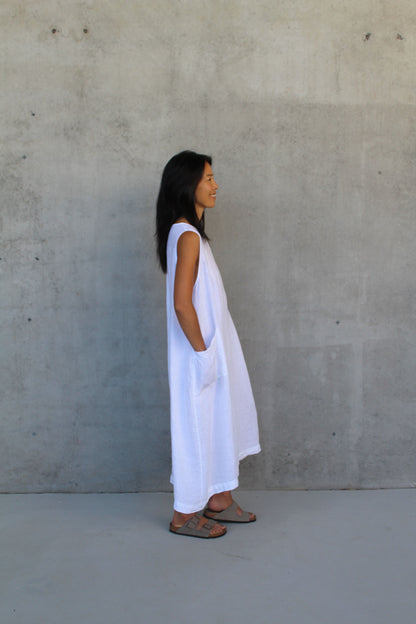 Montaigne Remy Linen Dress with Deep Front Pockets White