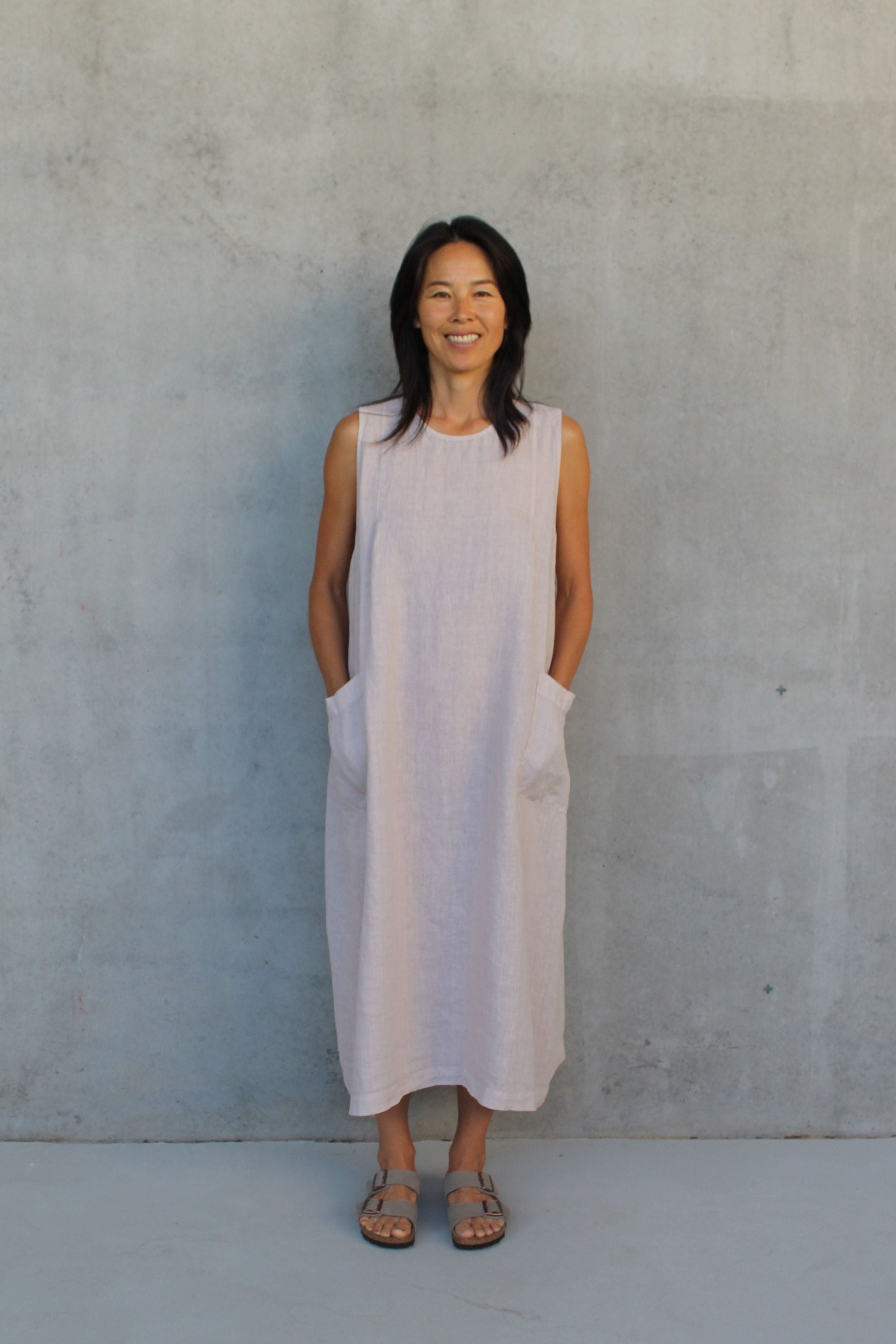 Montaigne Remy Linen Dress with Deep Front Pockets White2