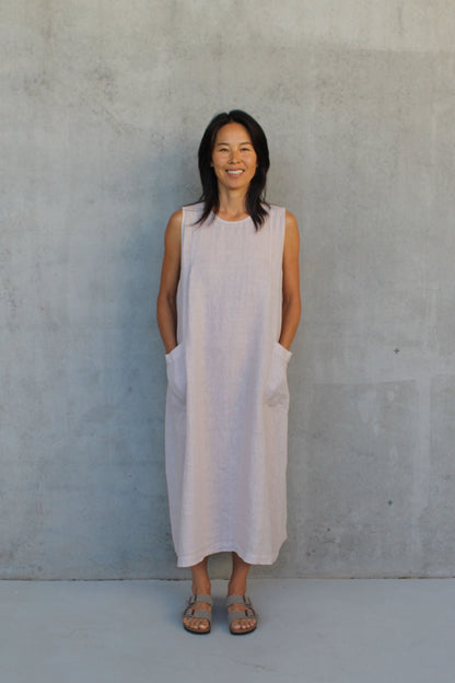 Montaigne Remy Linen Dress with Deep Front Pockets White2
