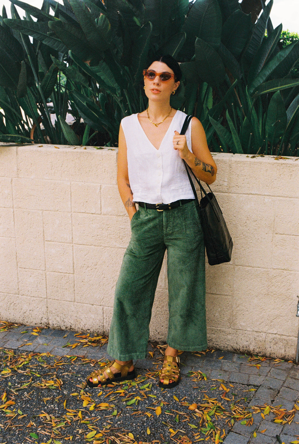 Montaigne Rene Corduroy Cotton Wide Leg Pants Khaki