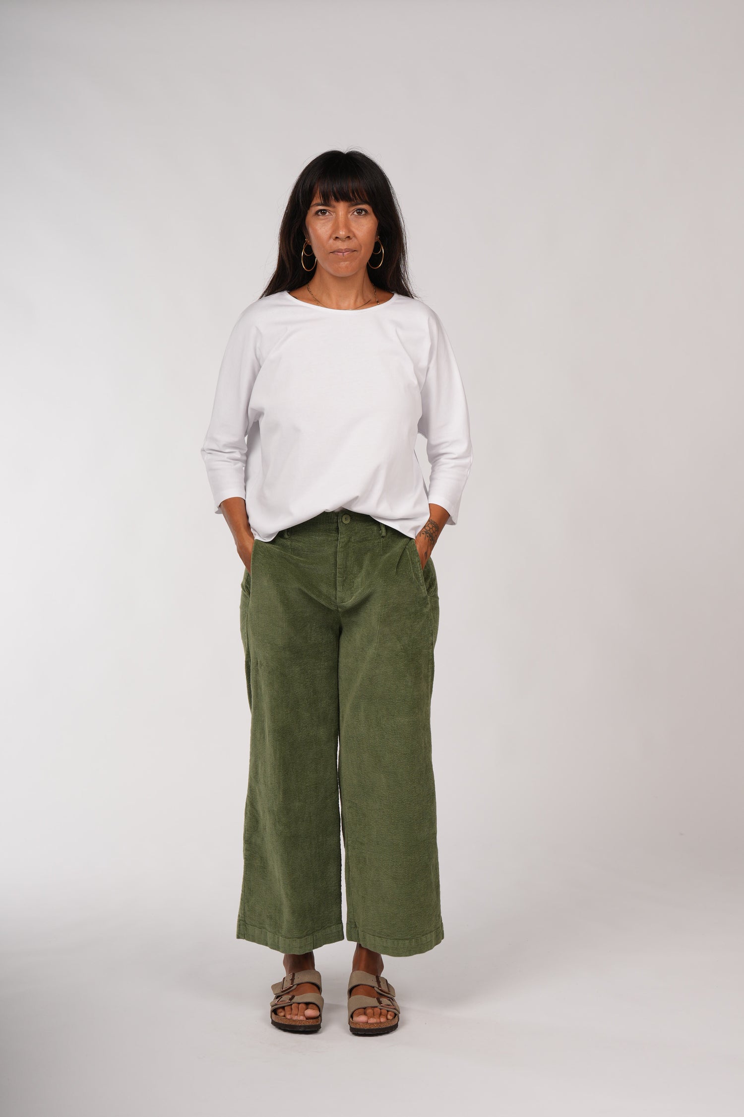 Montaigne Rene Corduroy Cotton Wide Leg Pants Khaki1