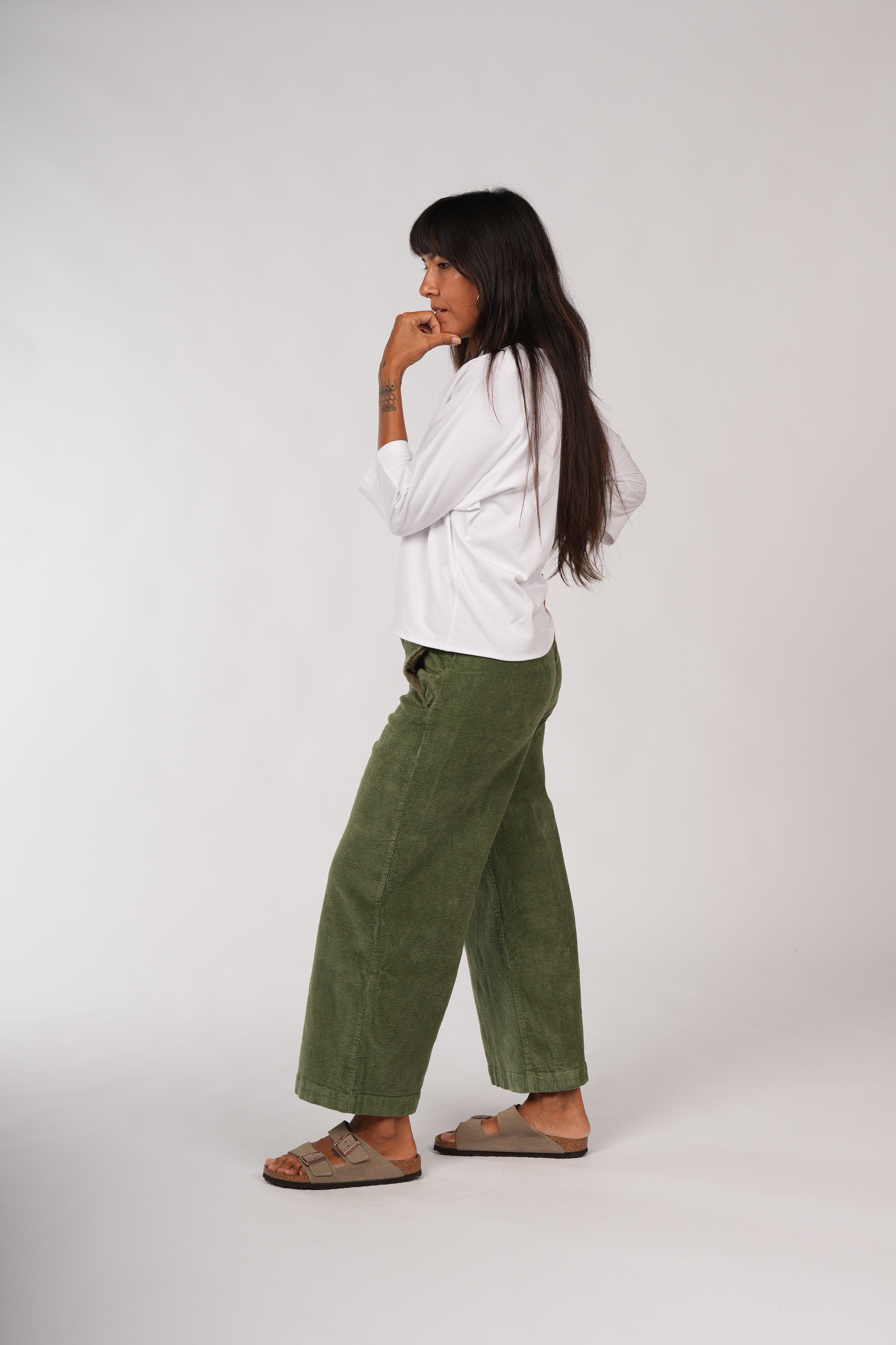Montaigne Rene Corduroy Cotton Wide Leg Pants Khaki2