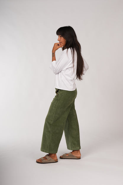 Montaigne Rene Corduroy Cotton Wide Leg Pants Khaki2