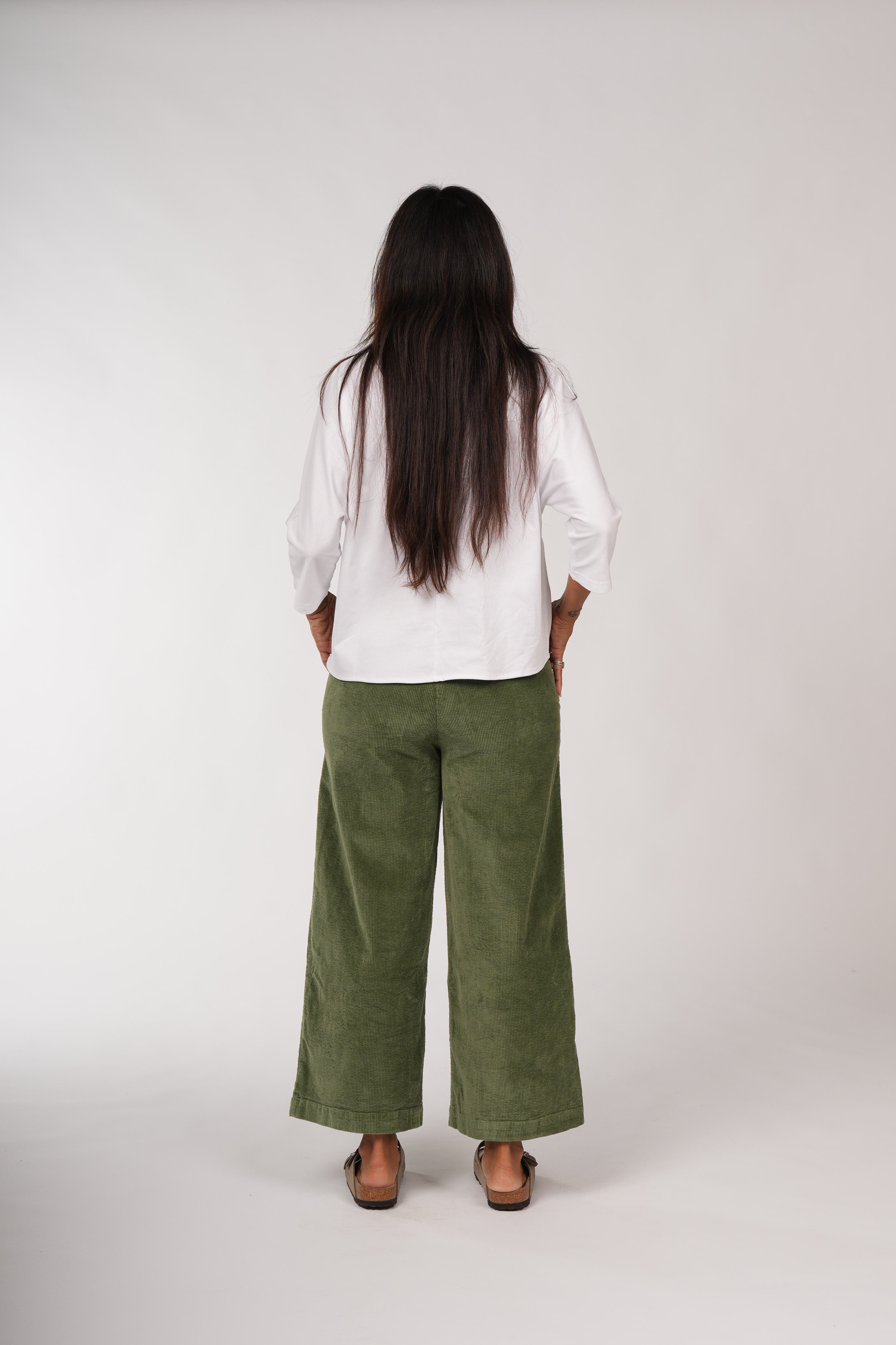 Montaigne Rene Corduroy Cotton Wide Leg Pants Khaki3