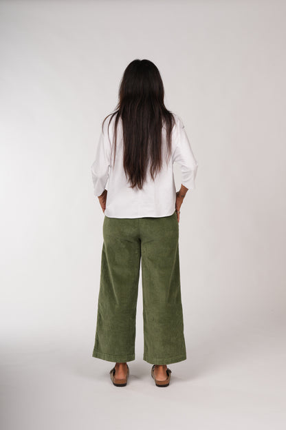 Montaigne Rene Corduroy Cotton Wide Leg Pants Khaki3