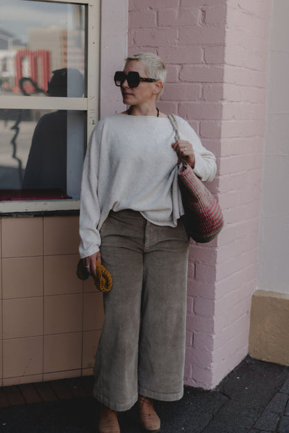 Montaigne Rene Corduroy Cotton Wide Leg Pants Taupe