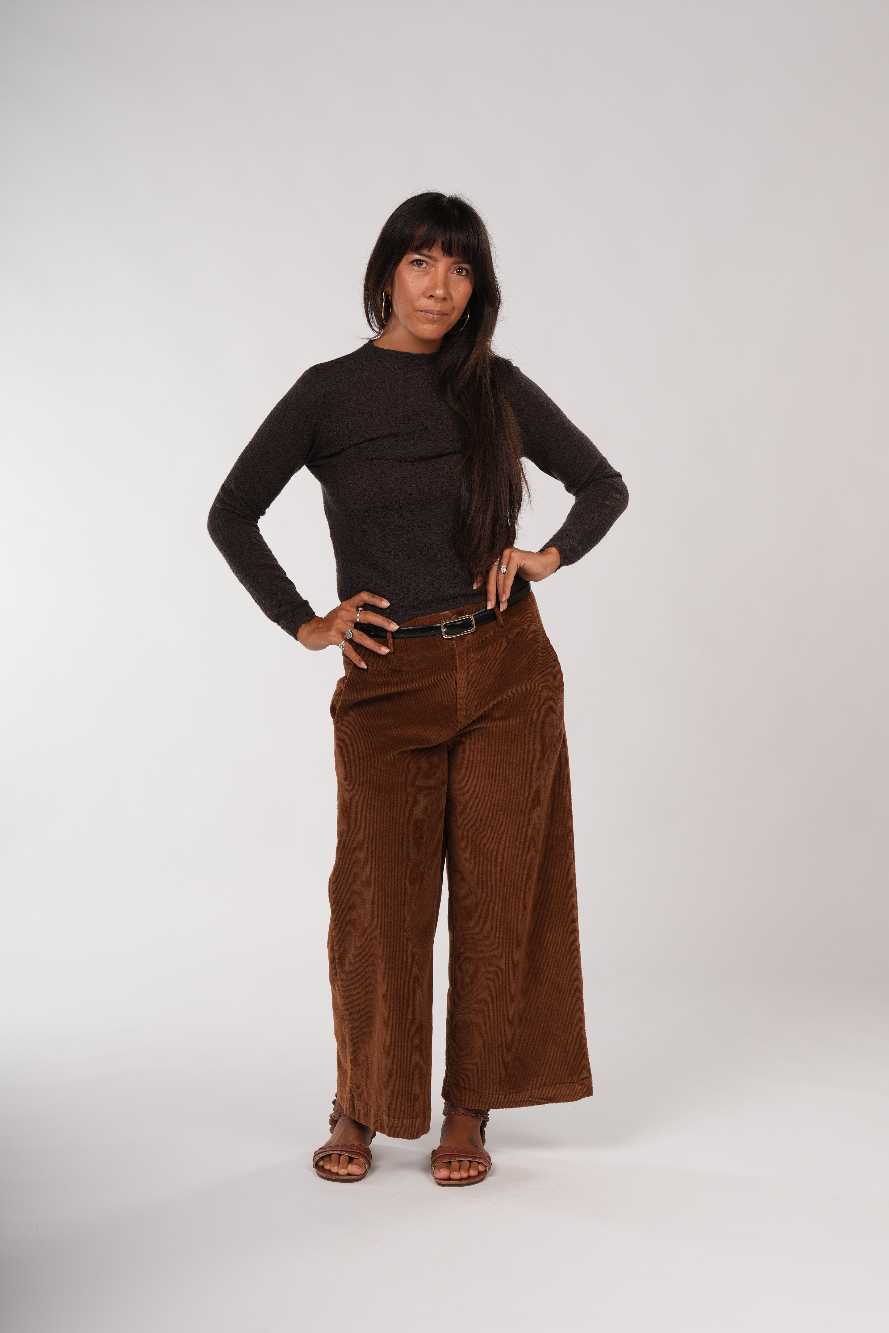 Montaigne Rene Corduroy Cotton Wide Leg Pants Tobacco