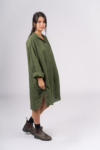 Montaigne Riviera Long Sleeve Linen Shirt Forest Green 