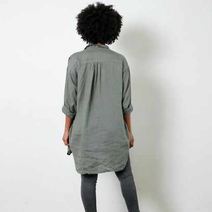 Montaigne Riviera Long Sleeve Linen Shirt Khaki2