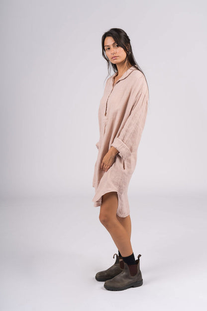 Montaigne Riviera Long Sleeve Linen Shirt Rose2