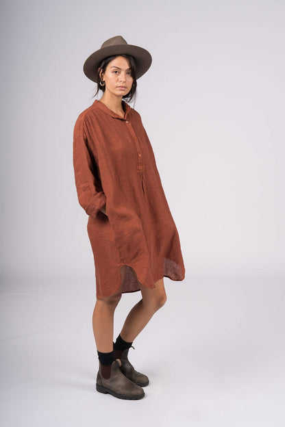 Montaigne Riviera Long Sleeve Linen Shirt Rust1