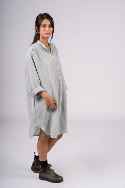 Montaigne Riviera Long Sleeve Linen Shirt Silver