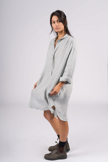 Montaigne Riviera Long Sleeve Linen Shirt Silver1