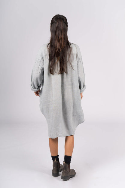 Montaigne Riviera Long Sleeve Linen Shirt Silver2