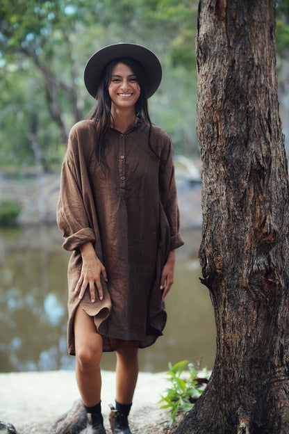 Montaigne Riviera Long Sleeve Linen Shirt Tobacco