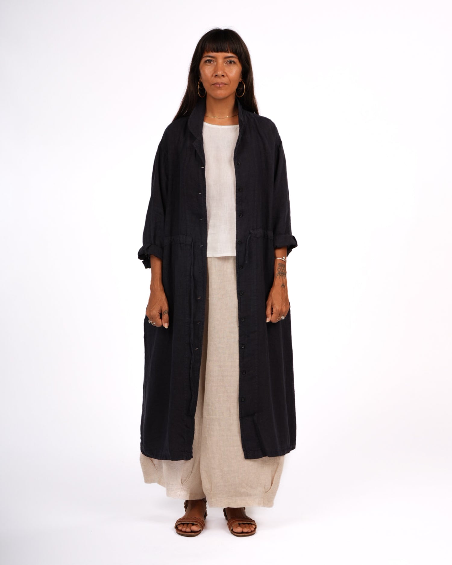 Montaigne Rodin Linen Drawstring Dress Black1