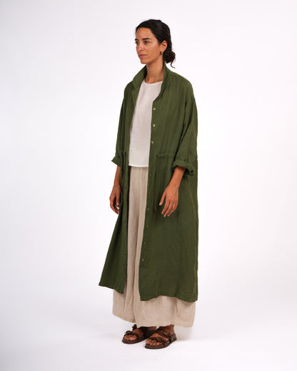 Montaigne Rodin Linen Drawstring Dress Forest Green1