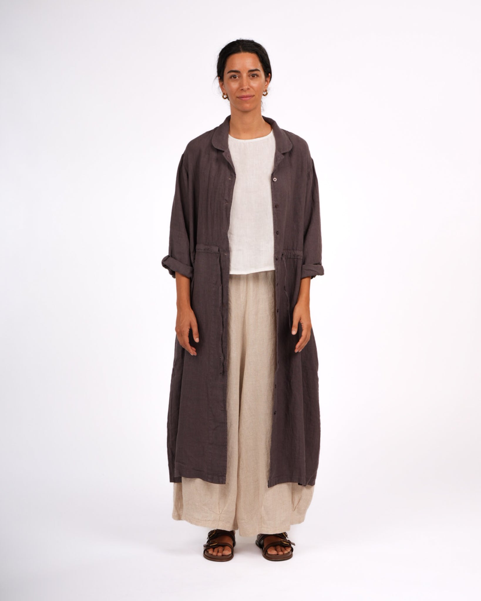 Montaigne Rodin Linen Drawstring Dress Rum Raisin
