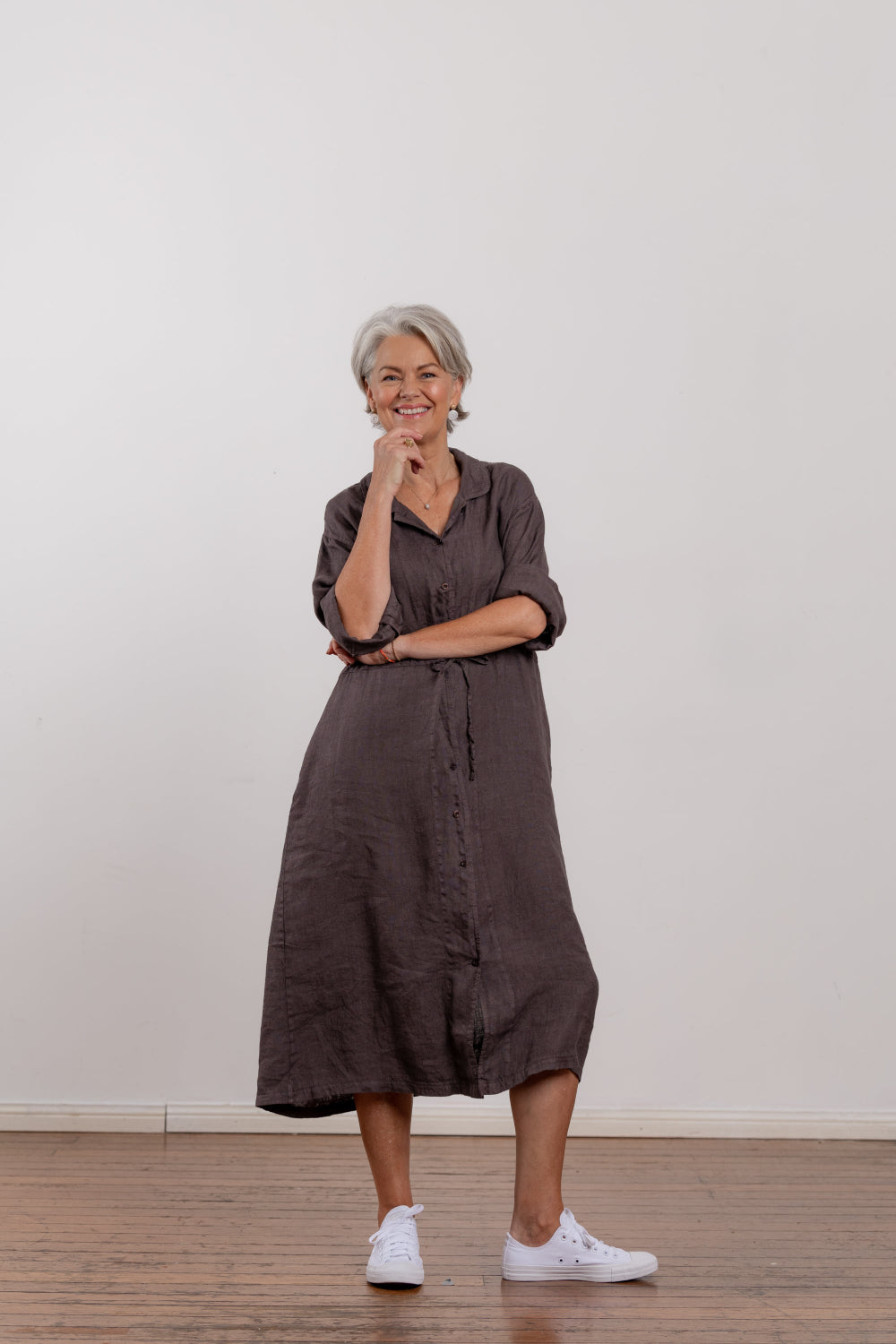 Montaigne Rodin Linen Drawstring Dress Rum Raisin1