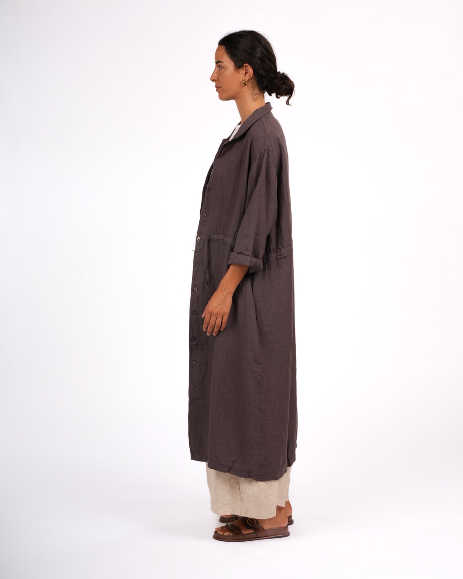 Montaigne Rodin Linen Drawstring Dress Rum Raisin2