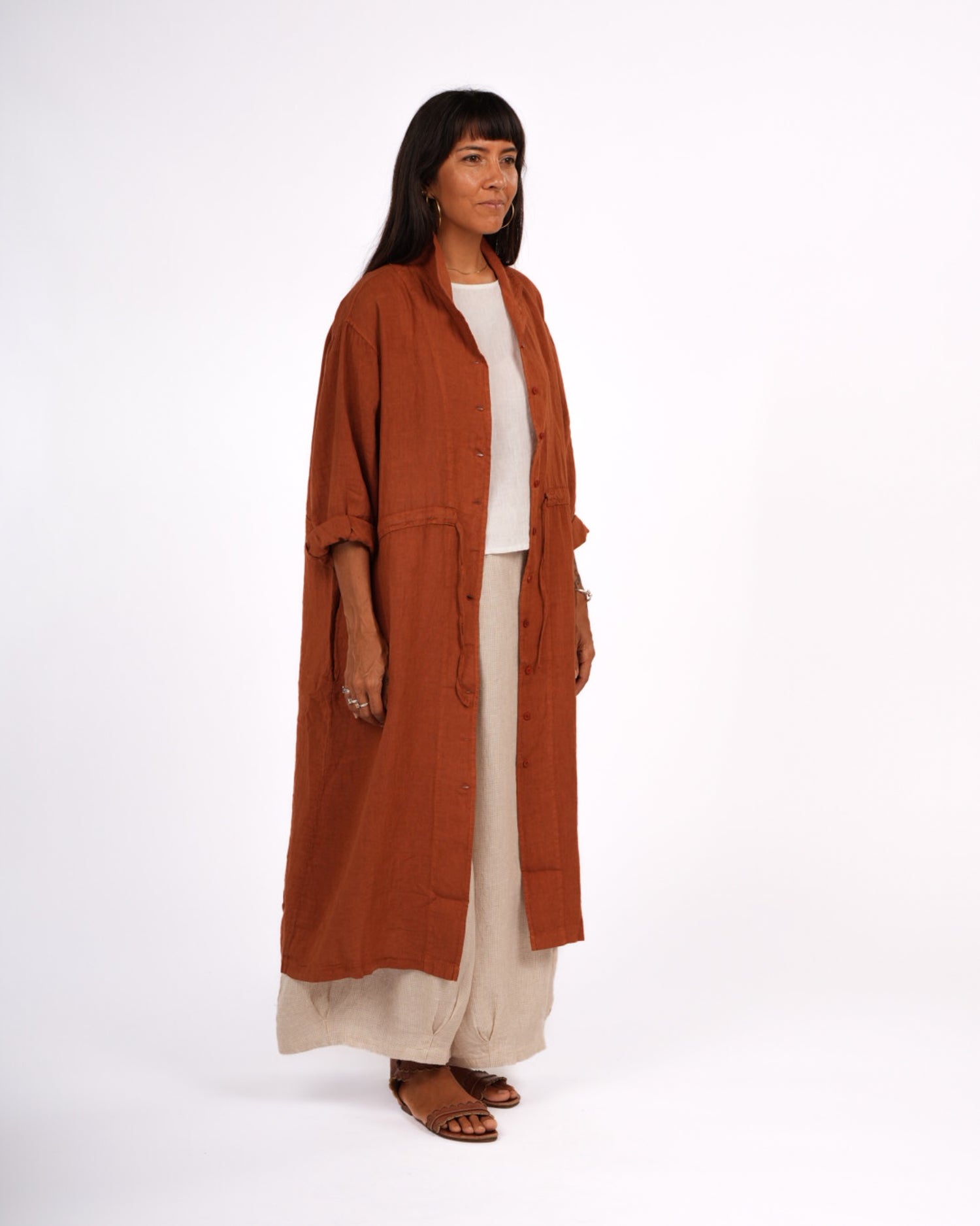 Montaigne Rodin Linen Drawstring Dress Rust