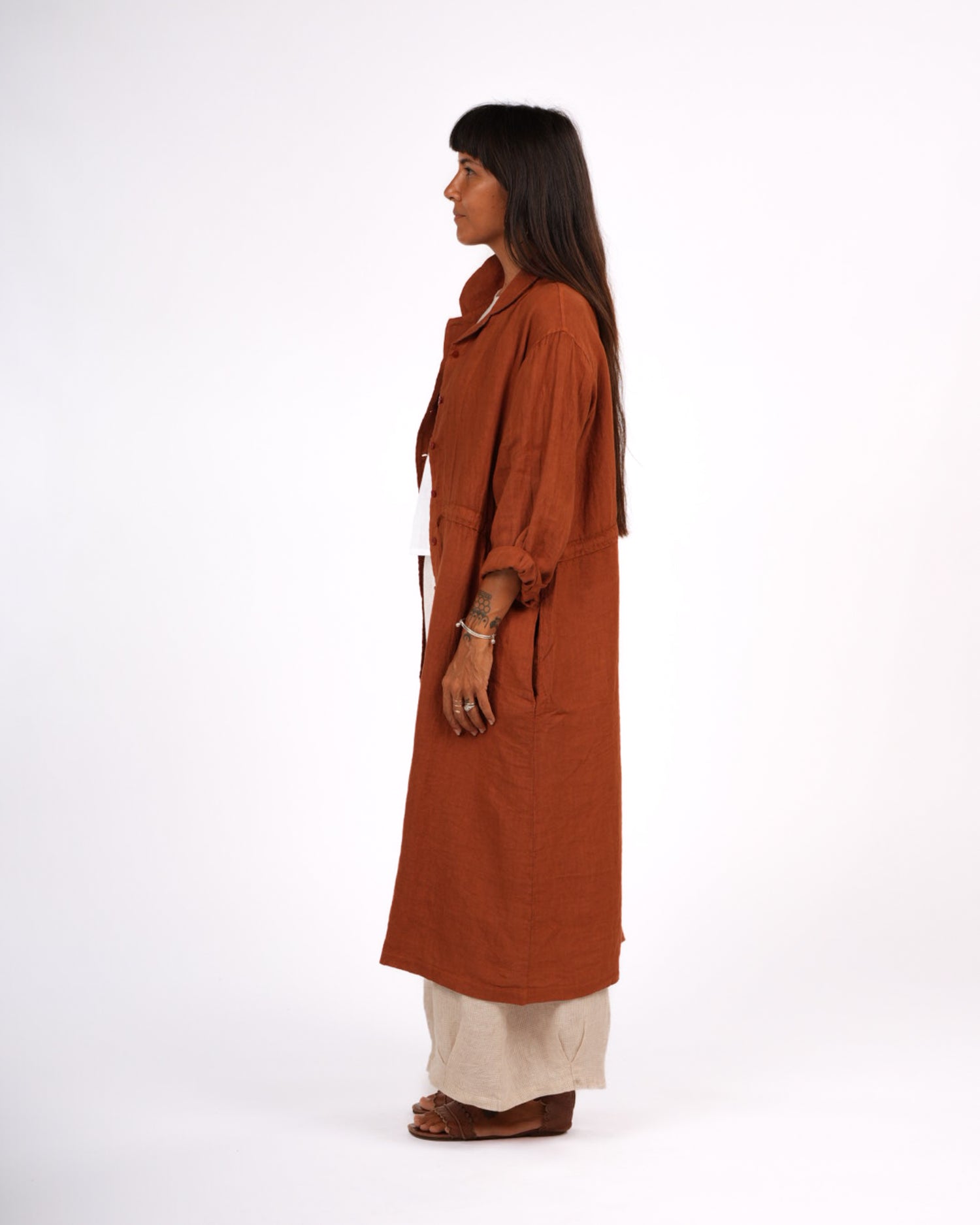 Montaigne Rodin Linen Drawstring Dress Rust2