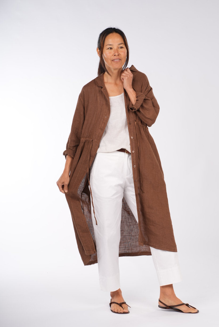 Montaigne Rodin Linen Drawstring Dress Tobacco3