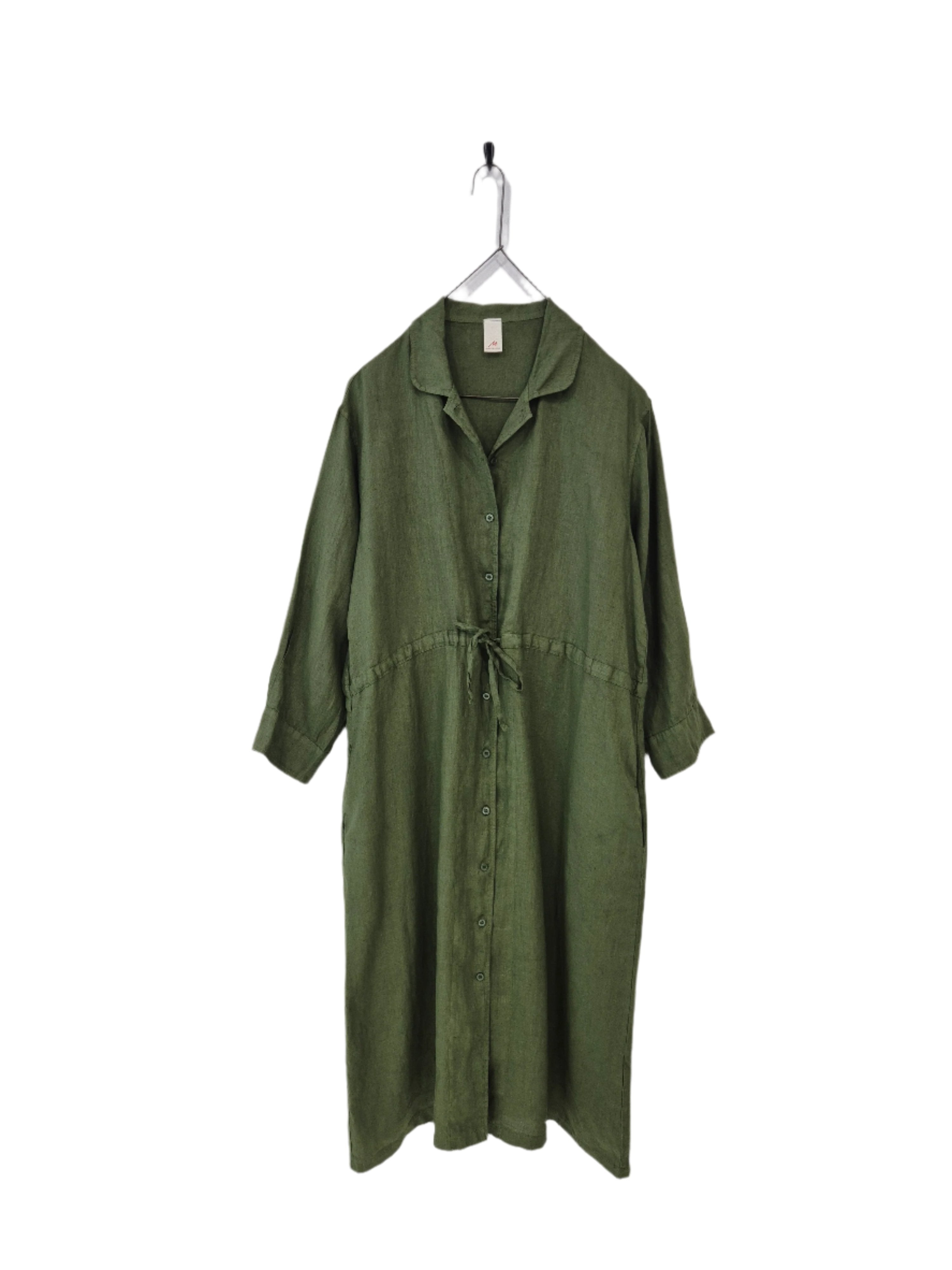Montaigne Rodin Linen Drawstring Dress Forest Green2