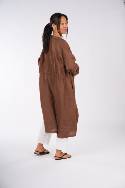 Montaigne Rodin Linen Drawstring Dress Tobacco1