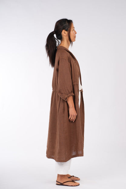 Montaigne Rodin Linen Drawstring Dress Tobacco5
