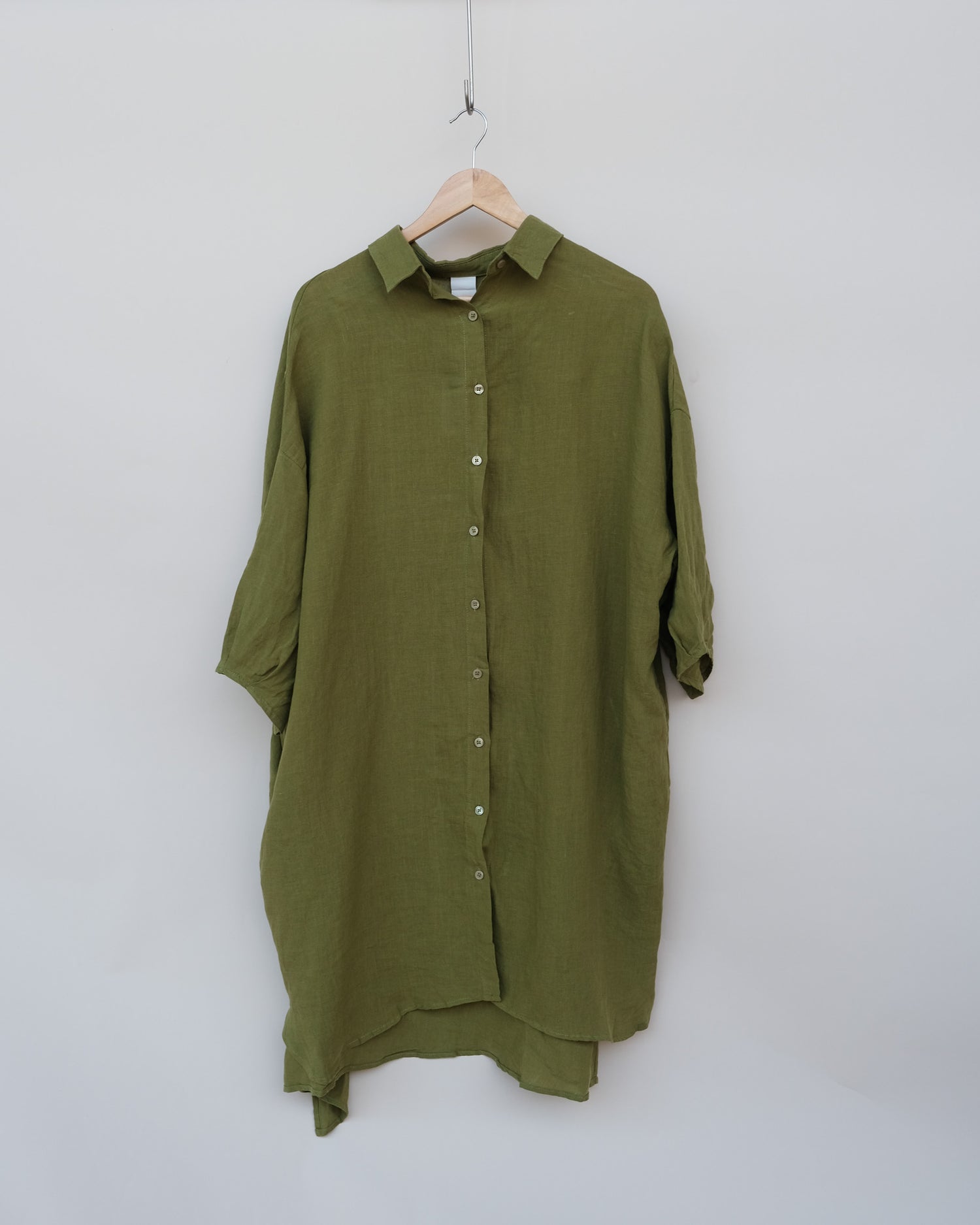 Montaigne Romie Oversized Linen Shirt Dress Pistachio