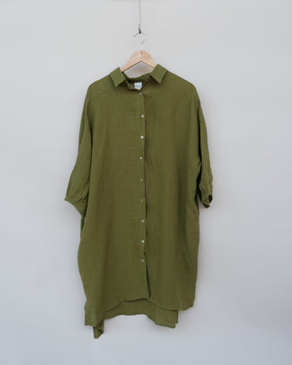 Montaigne Romie Oversized Linen Shirt Dress Pistachio