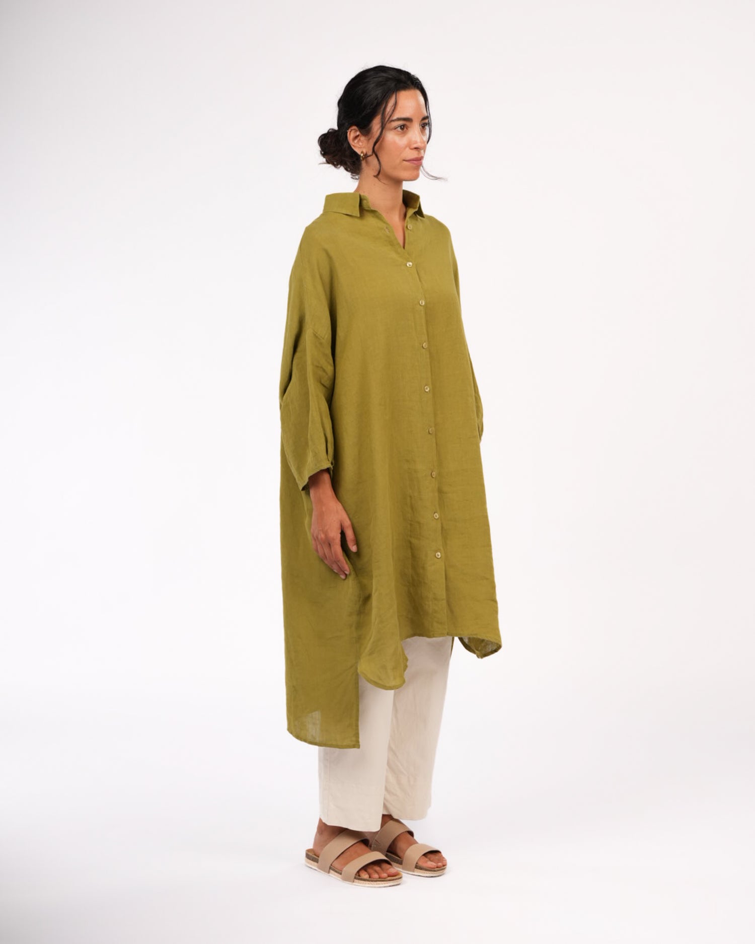 Montaigne Romie Oversized Linen Shirt Dress Pistachio