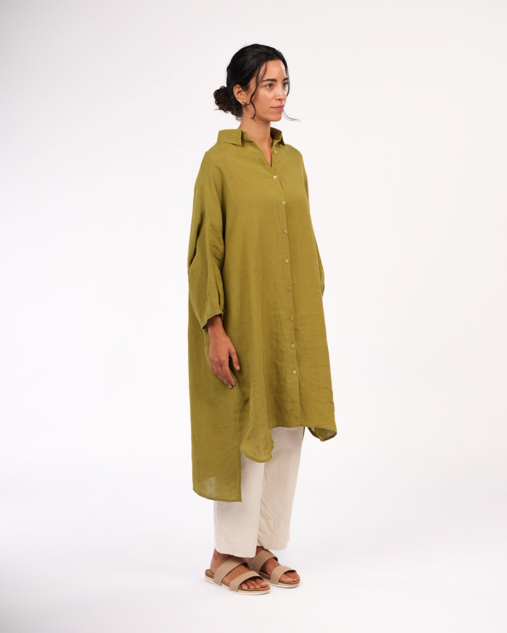Montaigne Romie Oversized Linen Shirt Dress Pistachio