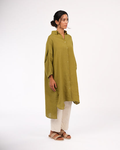 Montaigne Romie Oversized Linen Shirt Dress Pistachio