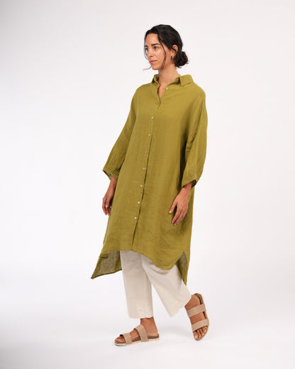 Montaigne Romie Oversized Linen Shirt Dress Pistachio