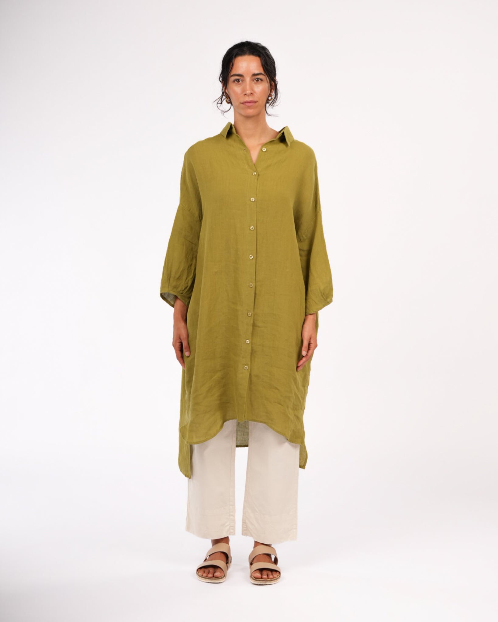 Montaigne Romie Oversized Linen Shirt Dress Pistachio