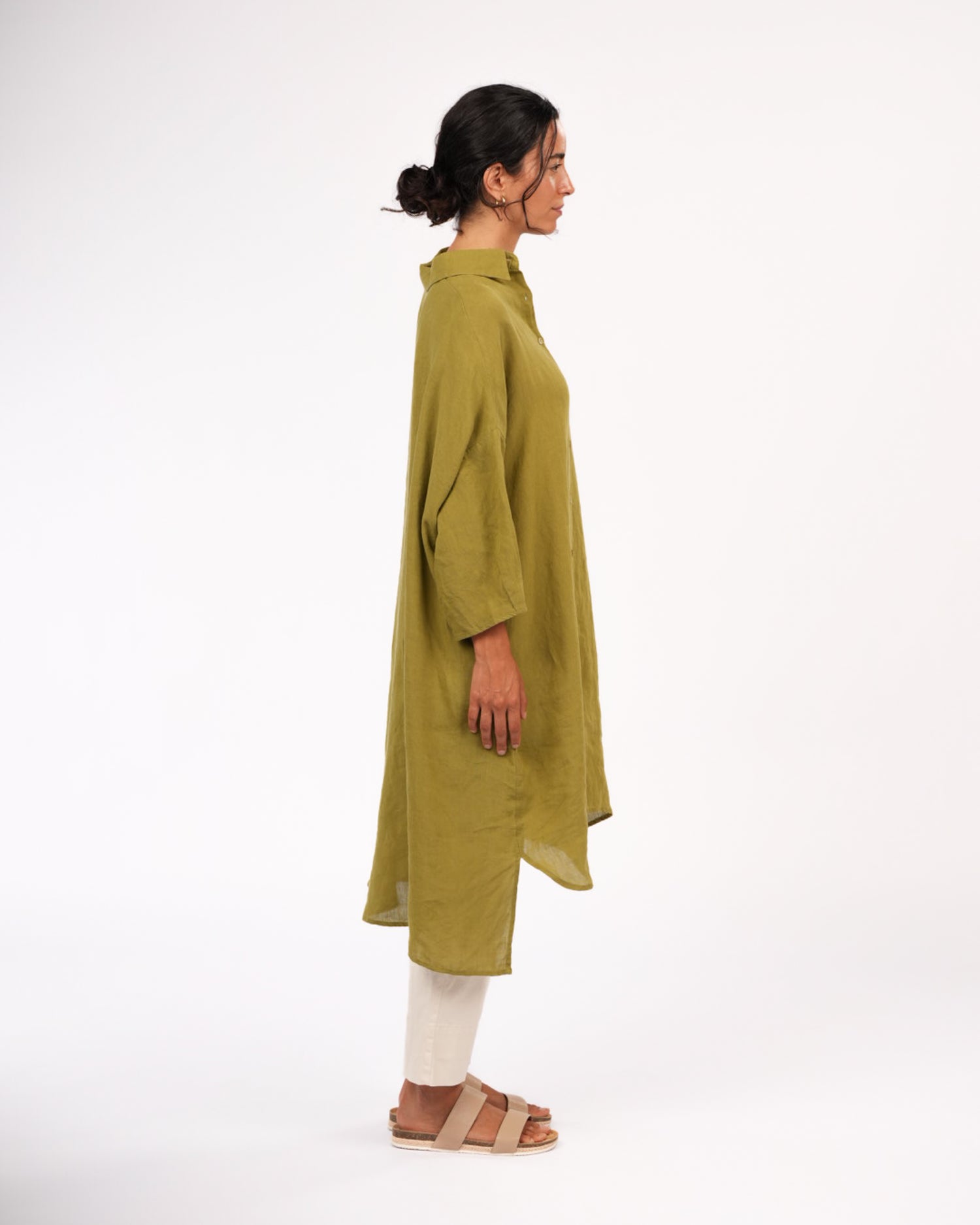 Montaigne Romie Oversized Linen Shirt Dress Pistachio