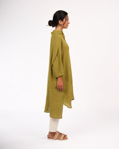 Montaigne Romie Oversized Linen Shirt Dress Pistachio