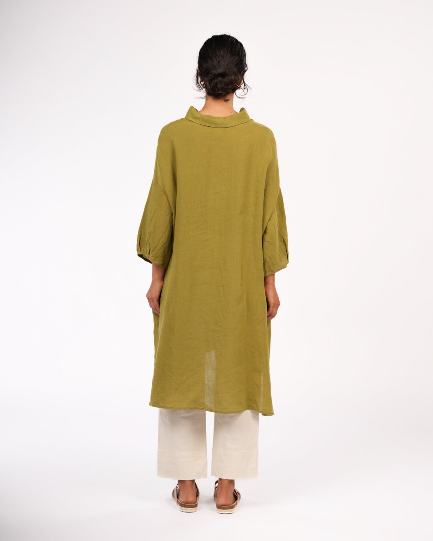 Montaigne Romie Oversized Linen Shirt Dress Pistachio