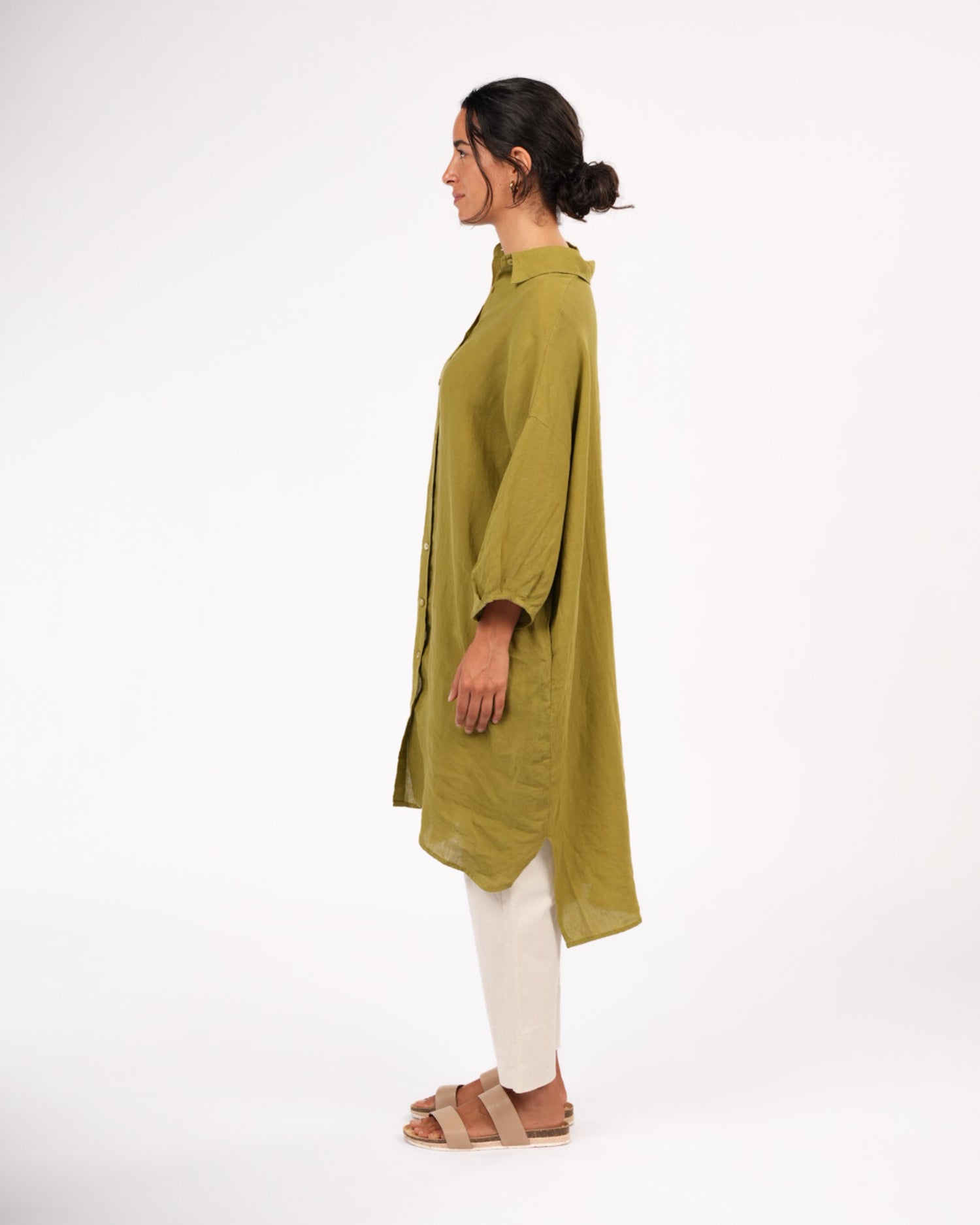 Montaigne Romie Oversized Linen Shirt Dress Pistachio