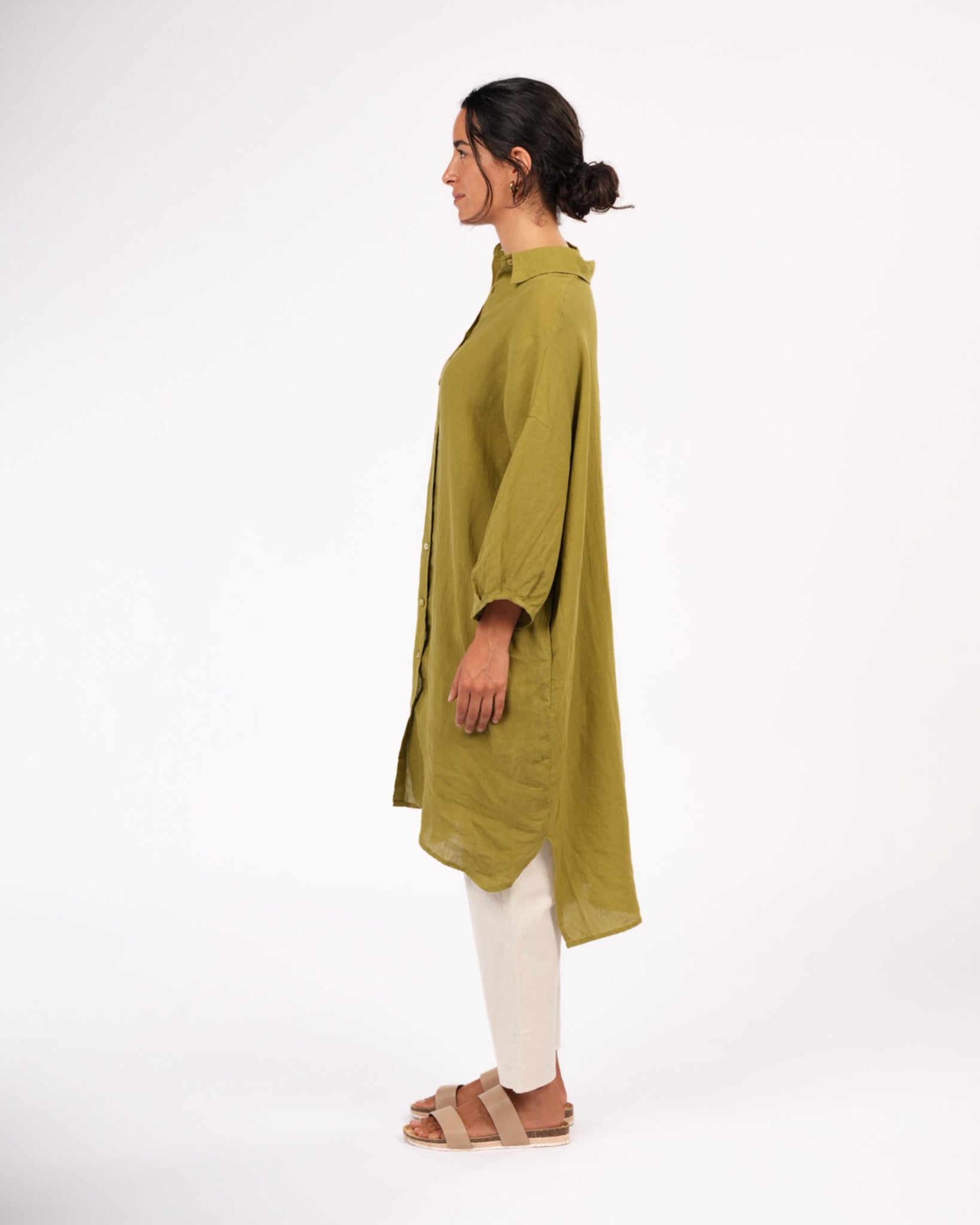 Montaigne Romie Oversized Linen Shirt Dress Pistachio