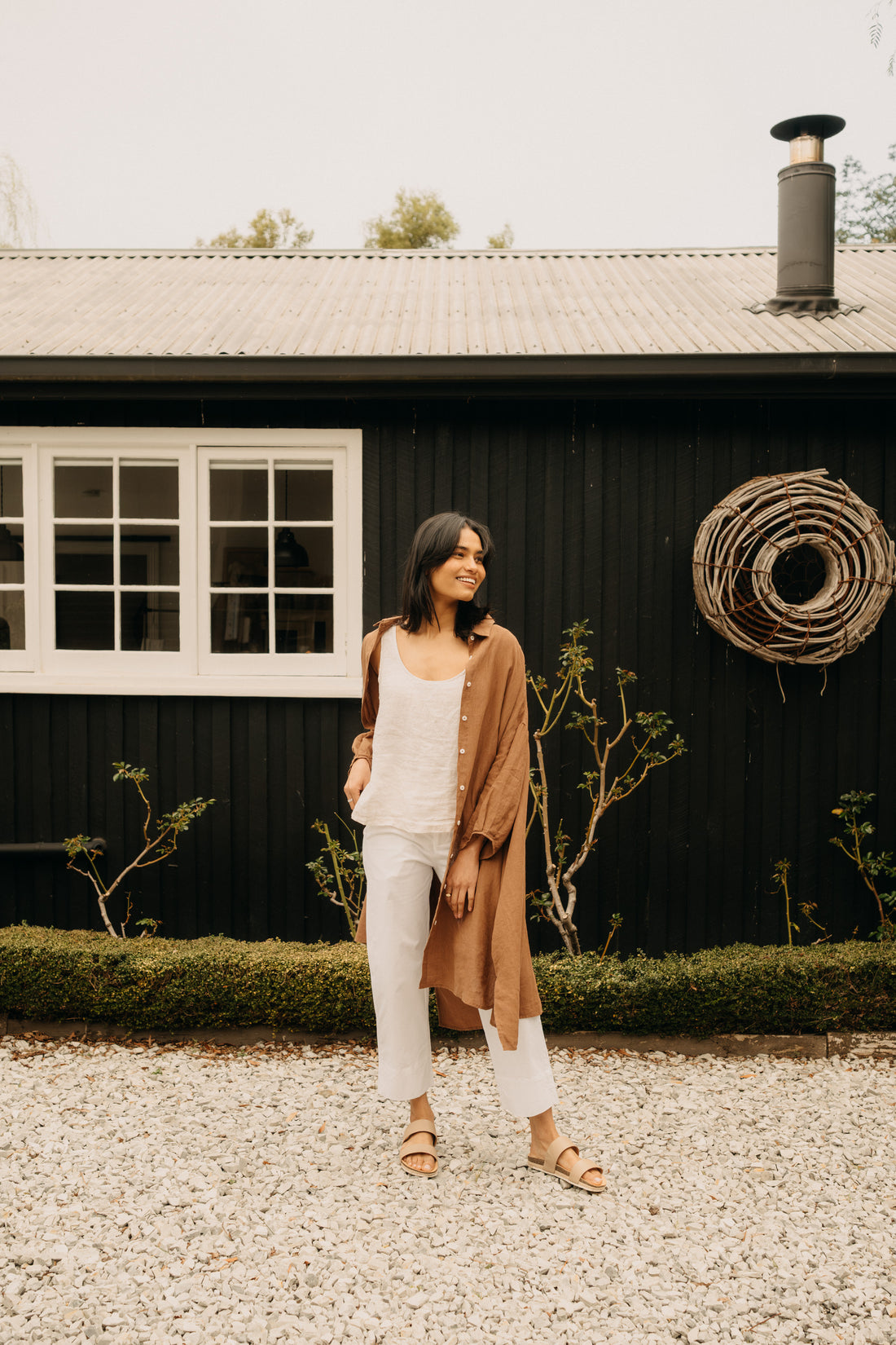 Montaigne Romie Oversized Linen Shirt Dress Tobacco