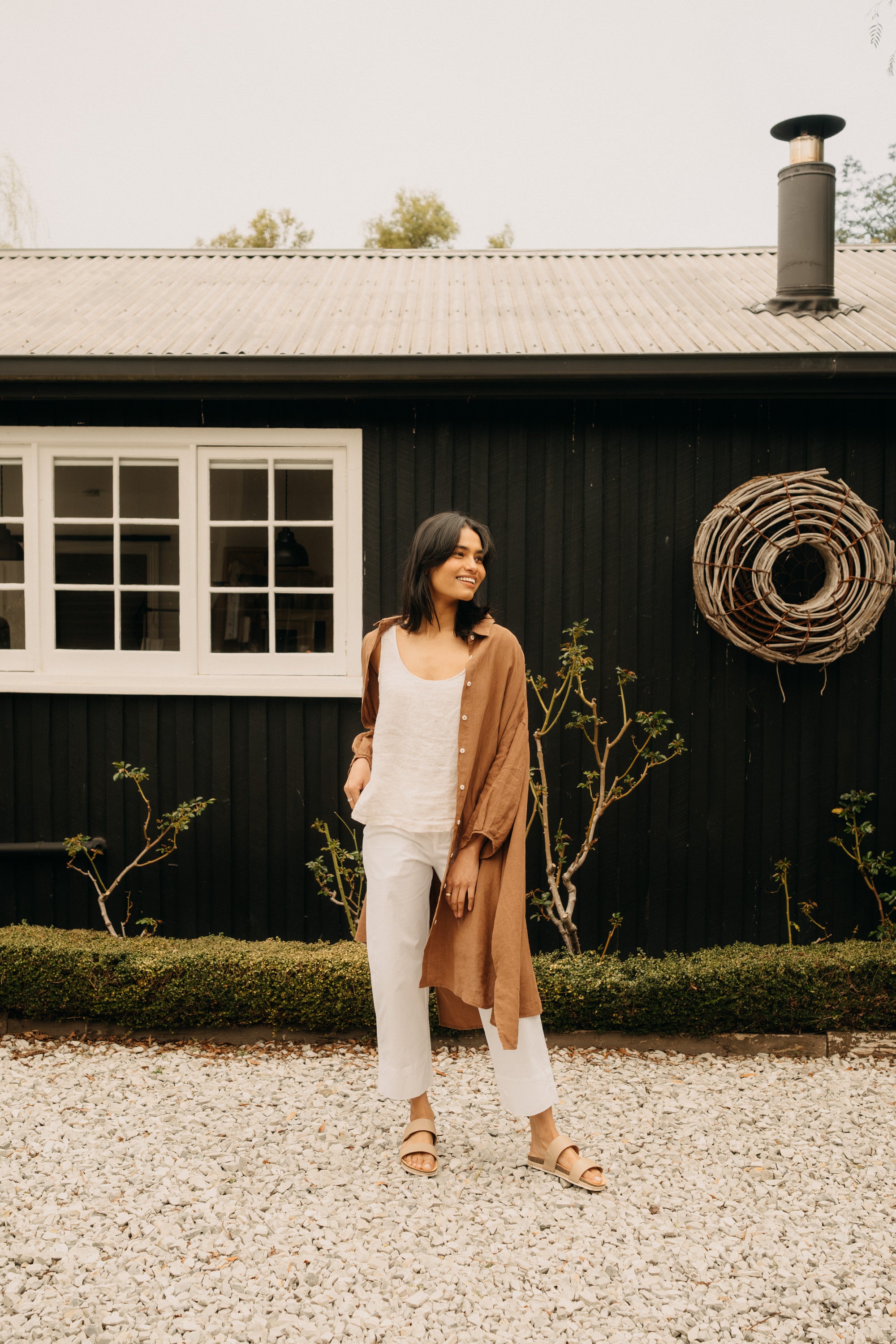 Montaigne Romie Oversized Linen Shirt Dress Tobacco