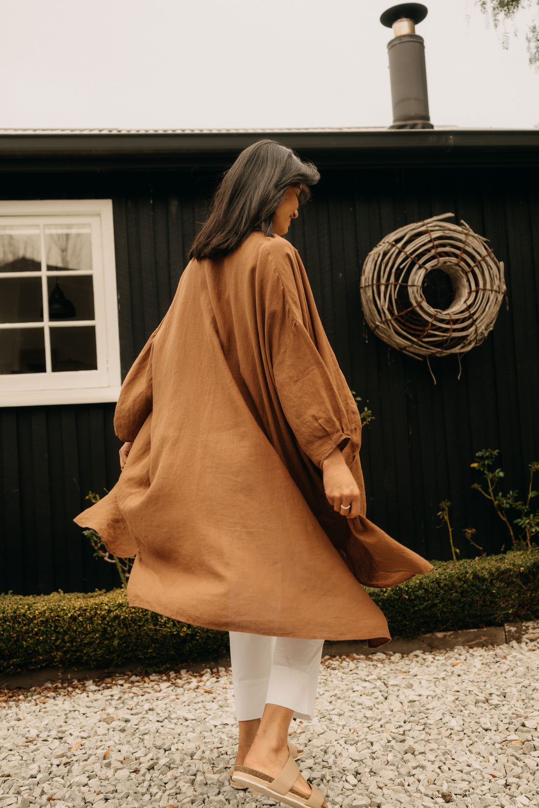 Montaigne Romie Oversized Linen Shirt Dress Tobacco