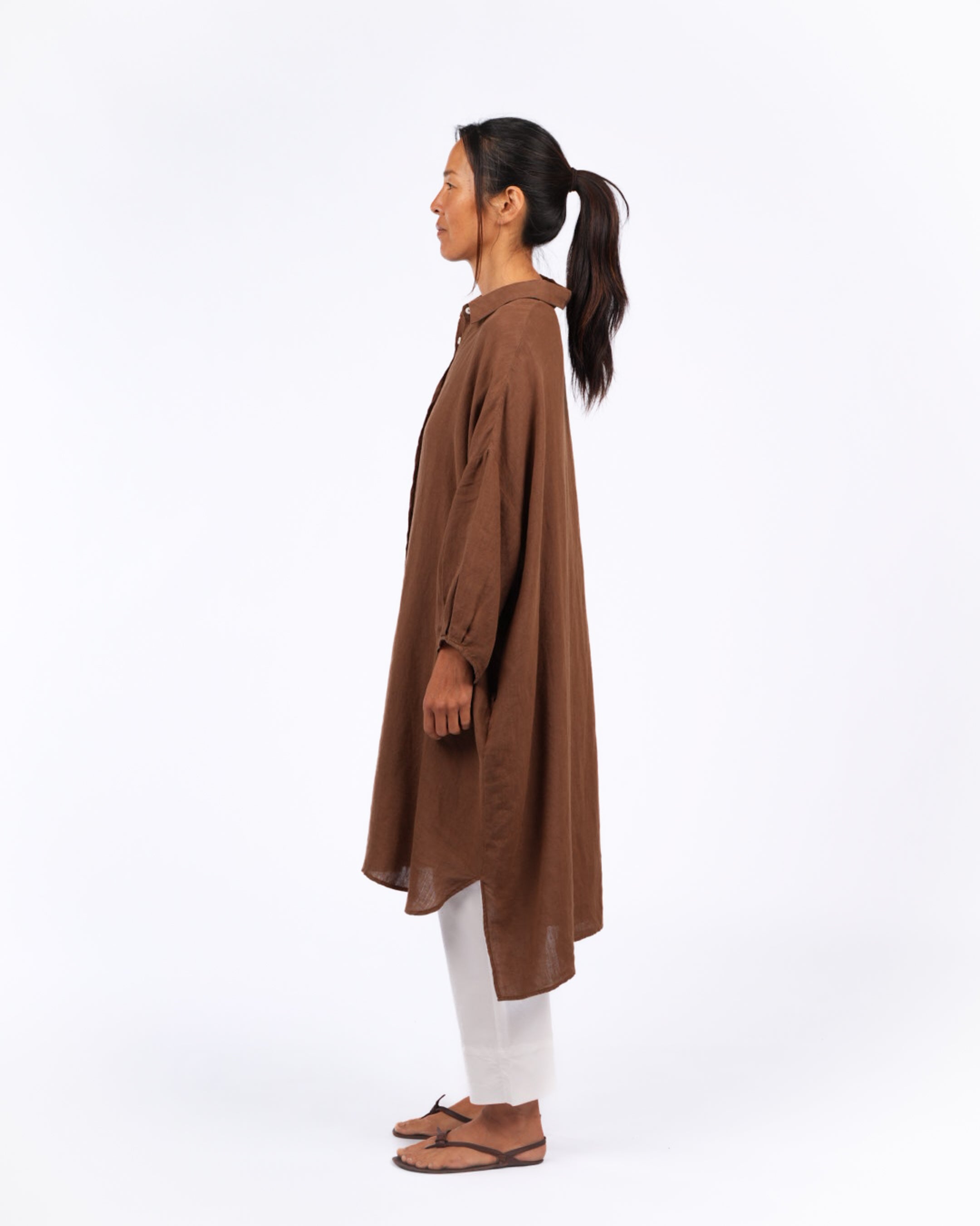 Montaigne Romie Oversized Linen Shirt Dress Tobacco