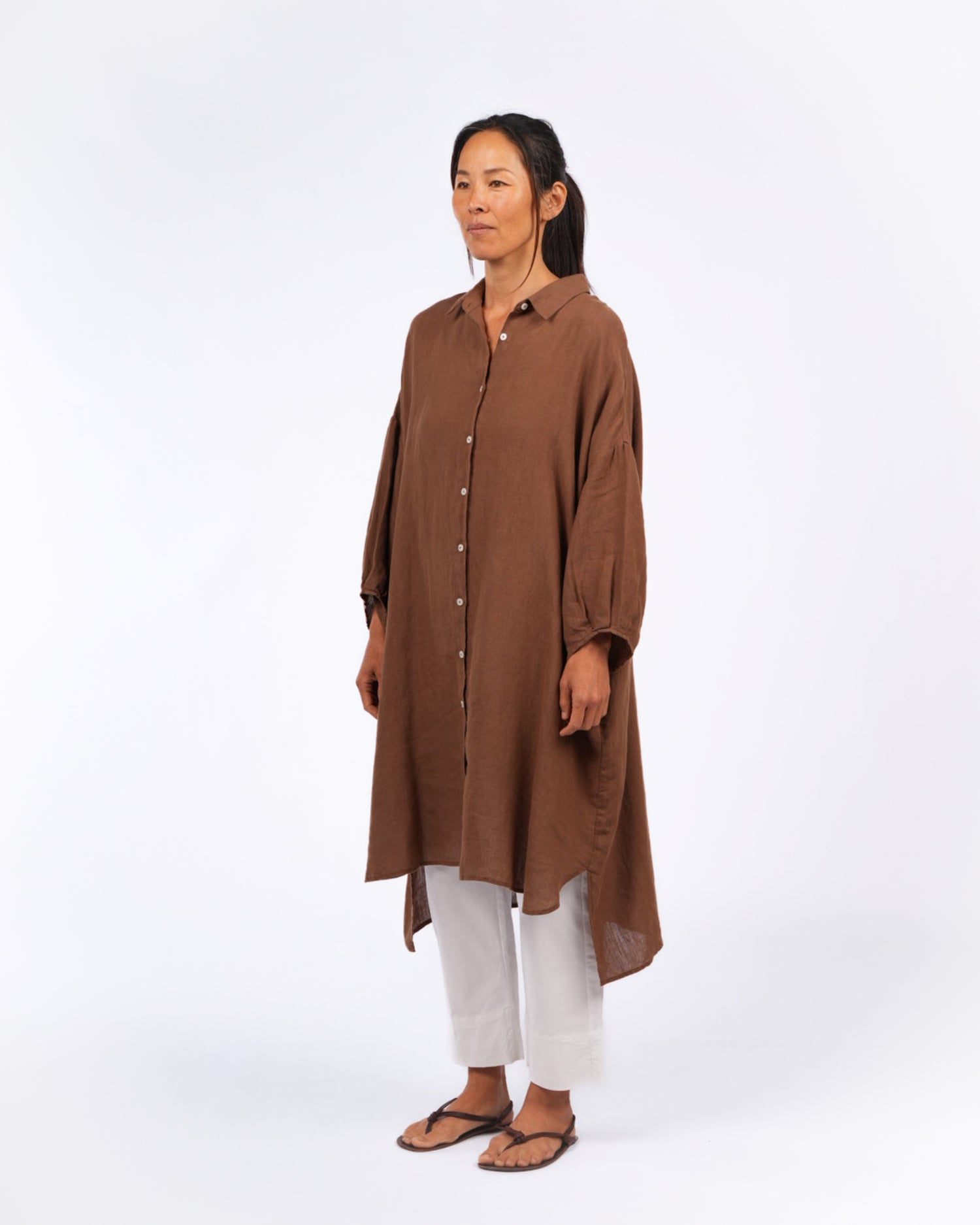 Montaigne Romie Oversized Linen Shirt Dress Tobacco