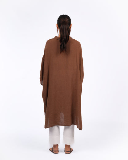 Montaigne Romie Oversized Linen Shirt Dress Tobacco
