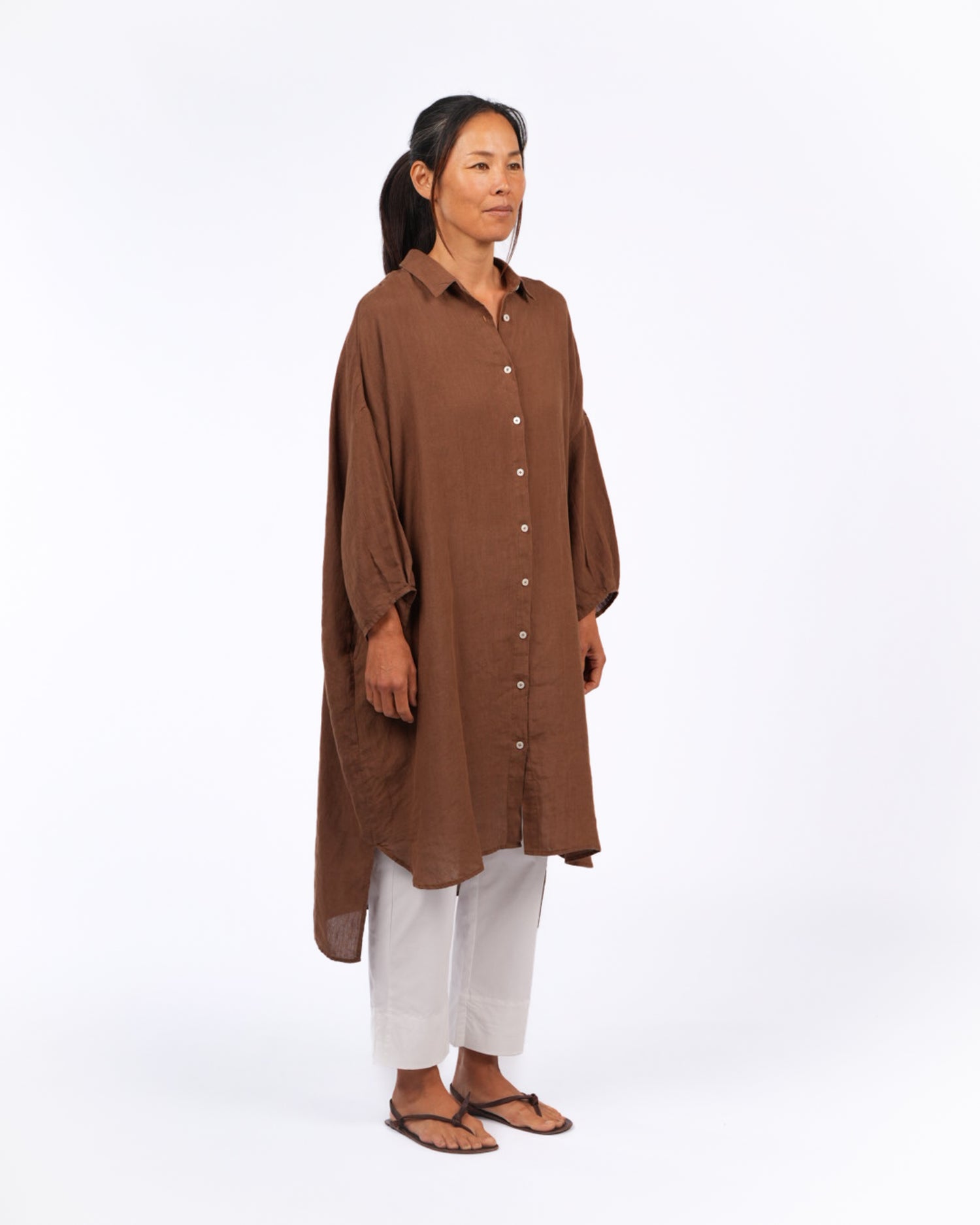 Montaigne Romie Oversized Linen Shirt Dress Tobacco