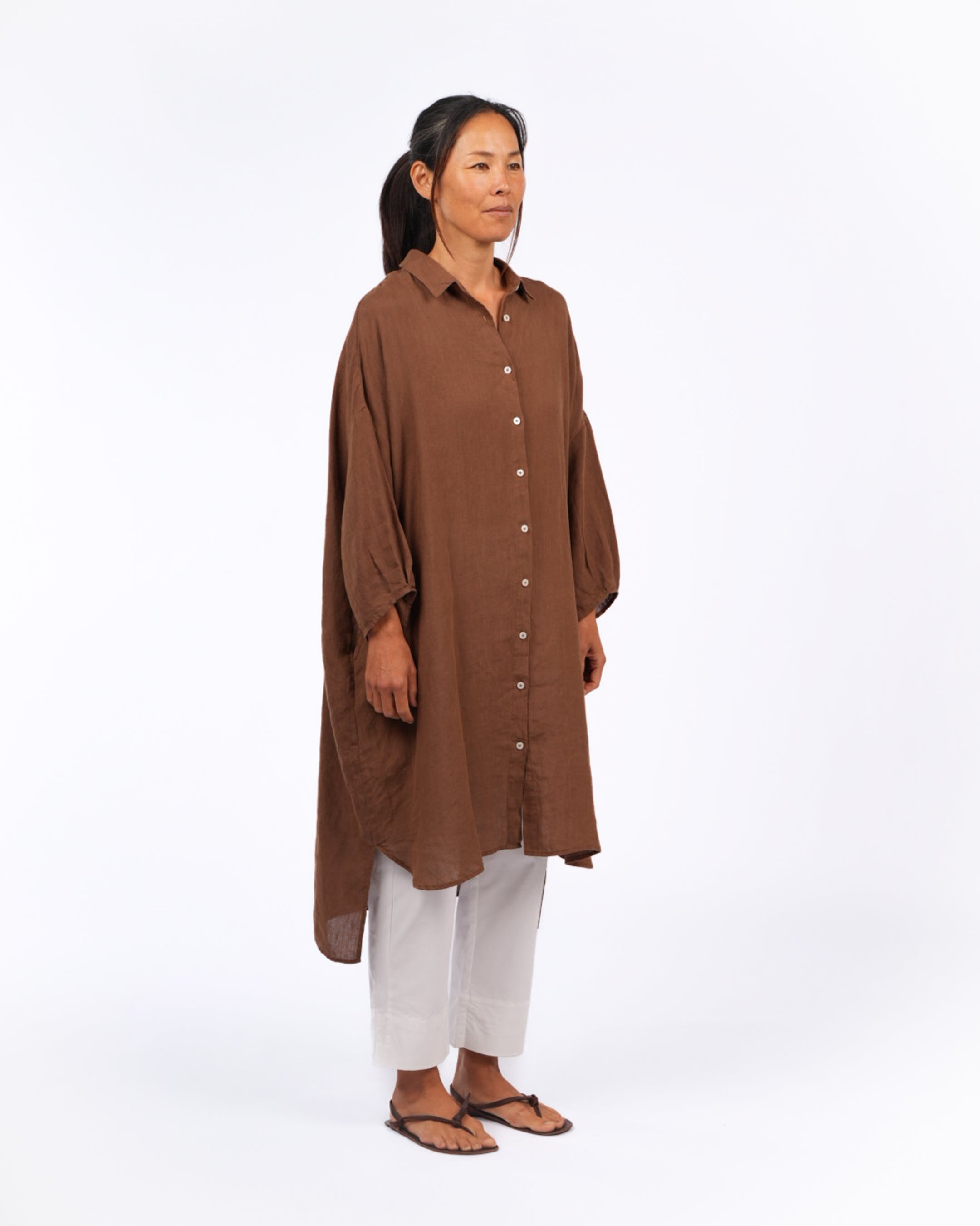 Montaigne Romie Oversized Linen Shirt Dress Tobacco
